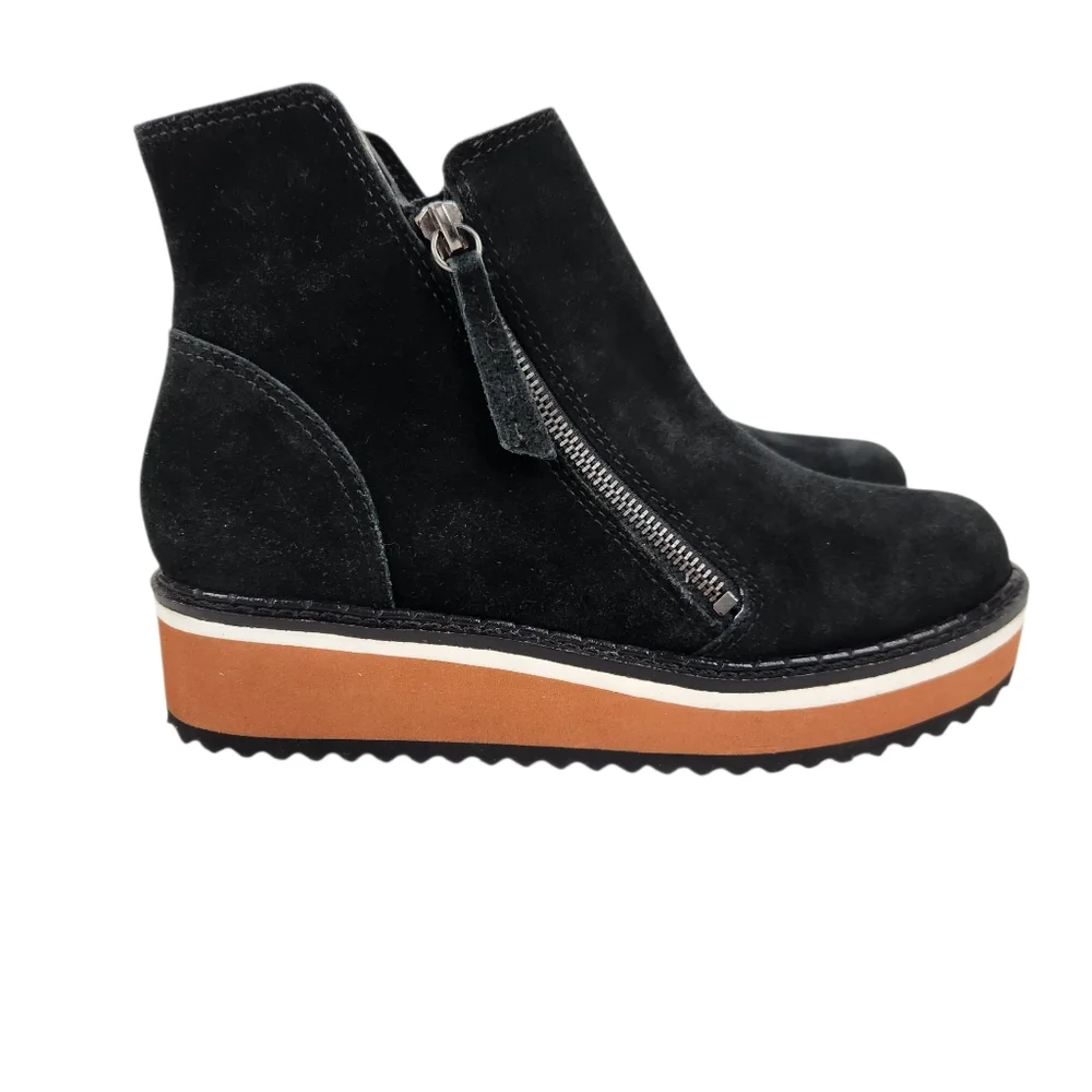 Matisse Jett Black Suede Leather Platform Double Zip Ankle Boots Womens Size 7.5